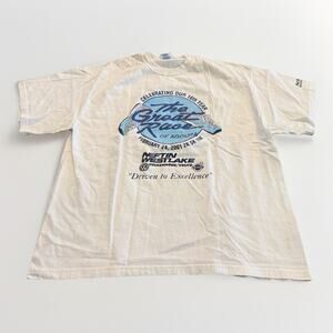 Vintage Y2K M&O Knits White The Great Race Of Agoura 16th Year T-Shirt Size XL